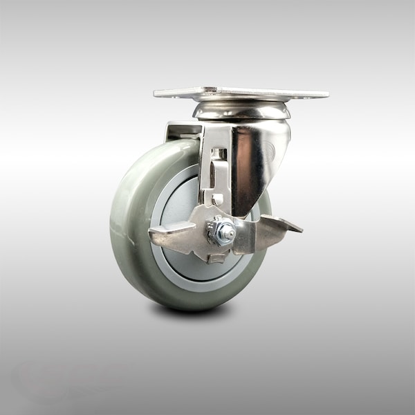 4 Inch 316SS Gray Polyurethane Wheel Swivel Top Plate Caster with Brake SCC